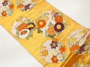 雪輪に花々模様織出し袋帯